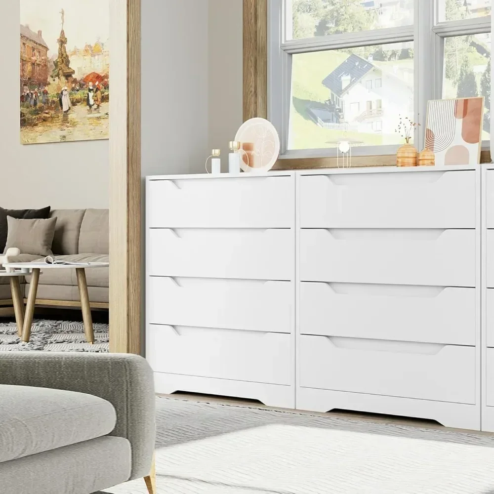 Modern 4 Drawer Dresser with Cut-Out Handles, Accent Storage Cabinet for Living Room, Entryway, Hallway, White