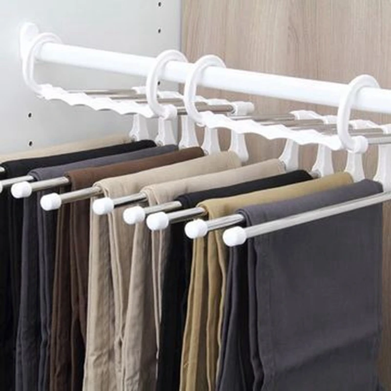 

HOT-Pants Hangers 5 Layers Multi Functional Pants Rack Non-Slip Clothes Closet Storage Organizer For Pants Scarf (2 Pcs)