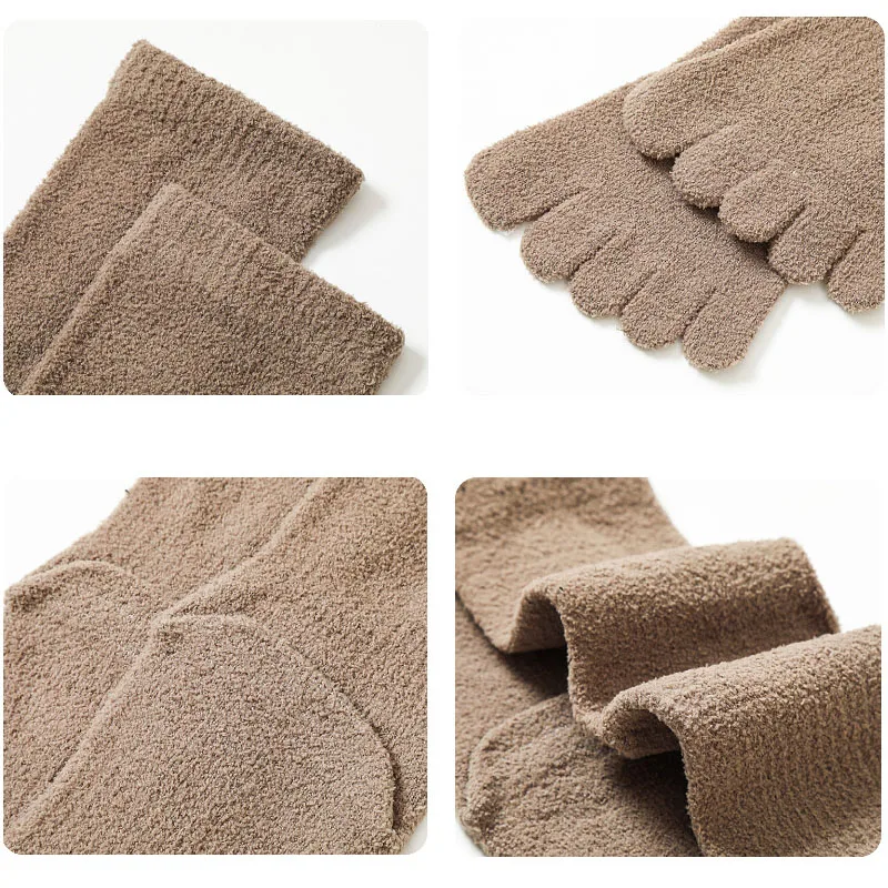 3 Pairs Large Man Thick Winter Thermal Socks with Toes Long Coral Fleece Fluffy Cozy Comfortable Cold-proof Warm Toe Socks Gift