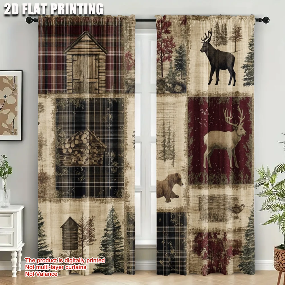 

2pc,2D plane printing Popular Curtain Panels Vintage Animal Theme Printed Durable 100% Polyester Fabric (without rod) Art Deco