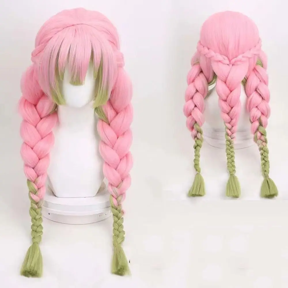 วิกผมยาวคอสเพลย์ฆ่าปีศาจฆ่าปีศาจสำหรับวันฮาโลวีนมิทสุริคันโรจิสีชมพูสีเขียว