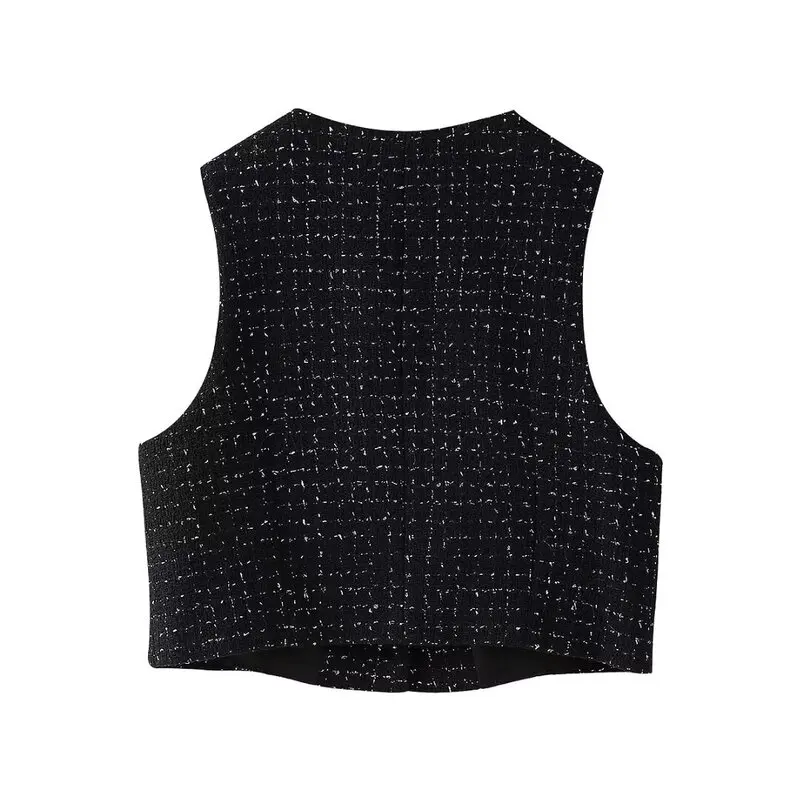 Women's Textured Svel round Ne ort Coat Vest Thi Tweed Autumn Winter New Arrival Faion Set 2024