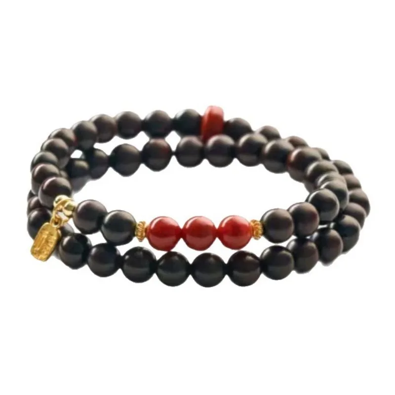 Chinese Style 6mm Small Leaf Red Sandalwood Double Layer Bracelet For Women Natural Wood South Red Agate Lucky Blessing Fortune