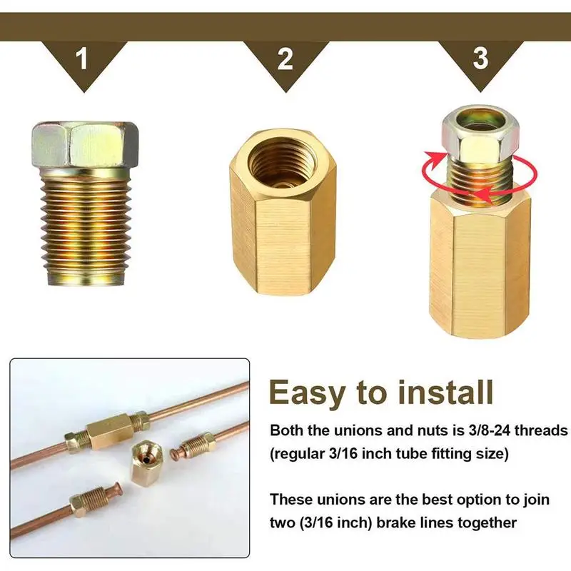 Brake Hose Brass Fittings for 3/16-inch pipe Union Fittings Straight Brass Connector Car Accessories