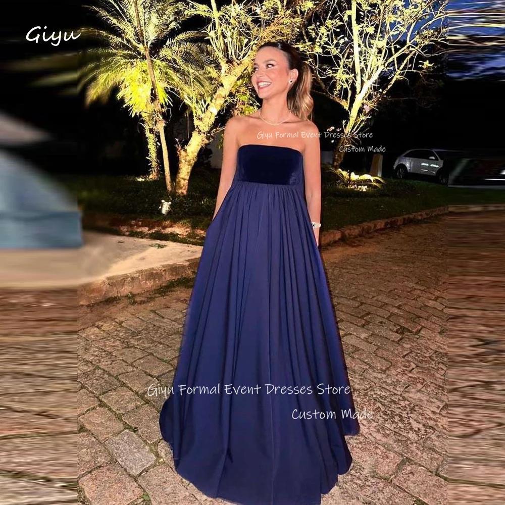 

Giyu Simple Navy Blue Evening Dresses Lady Empire Waist Velvet Top Maternity Women Formal Party Dress Special Occasion