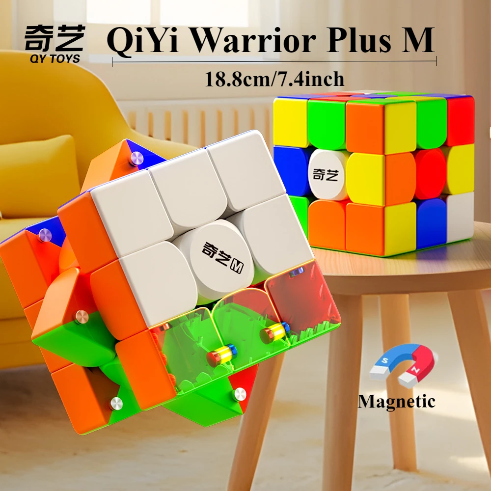 QiYi Warrior Plus M 18cm 3x3x3 Puzzle kubus magnetis besar, mainan pendidikan profesional Cubo Magico 3x3 untuk hadiah