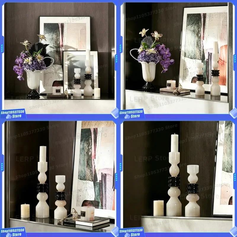 Modern Italian Marble Candle Holder Minimalist Home Decor for Living Room Dining Table Study Niche Luxury Ornament Model Room