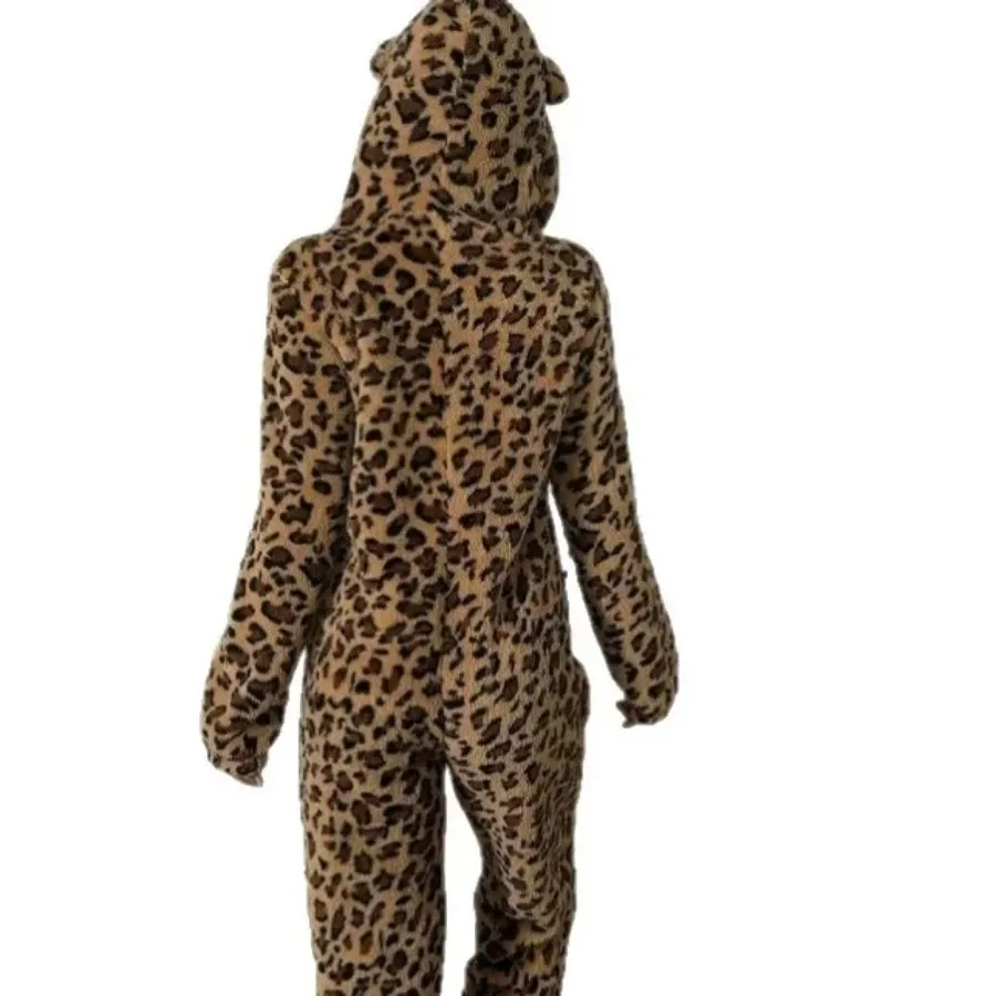 Piyama Onesies Lucu Wanita Musim Gugur Musim Dingin Pakaian Tidur Berkerudung Telinga Beruang Kartun Hangat Bulu Karang Pakaian Rumah Manis Anak Perempuan Piyama