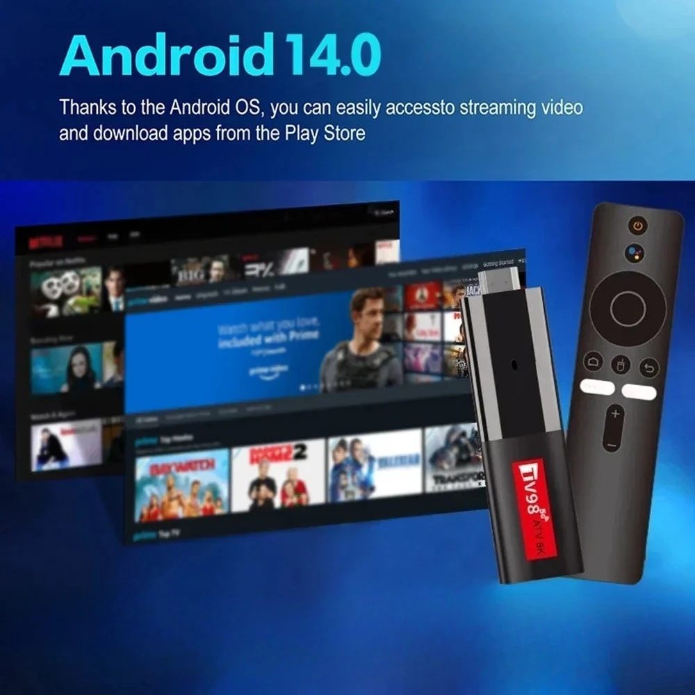 TV98 TV Stick Allwinner H618 Android 14 8K 2.4G&5G Streaming TV box رباعي النواة Cortex A53 WiFi 2GB + 16GB بلوتوث صوت عن بعد