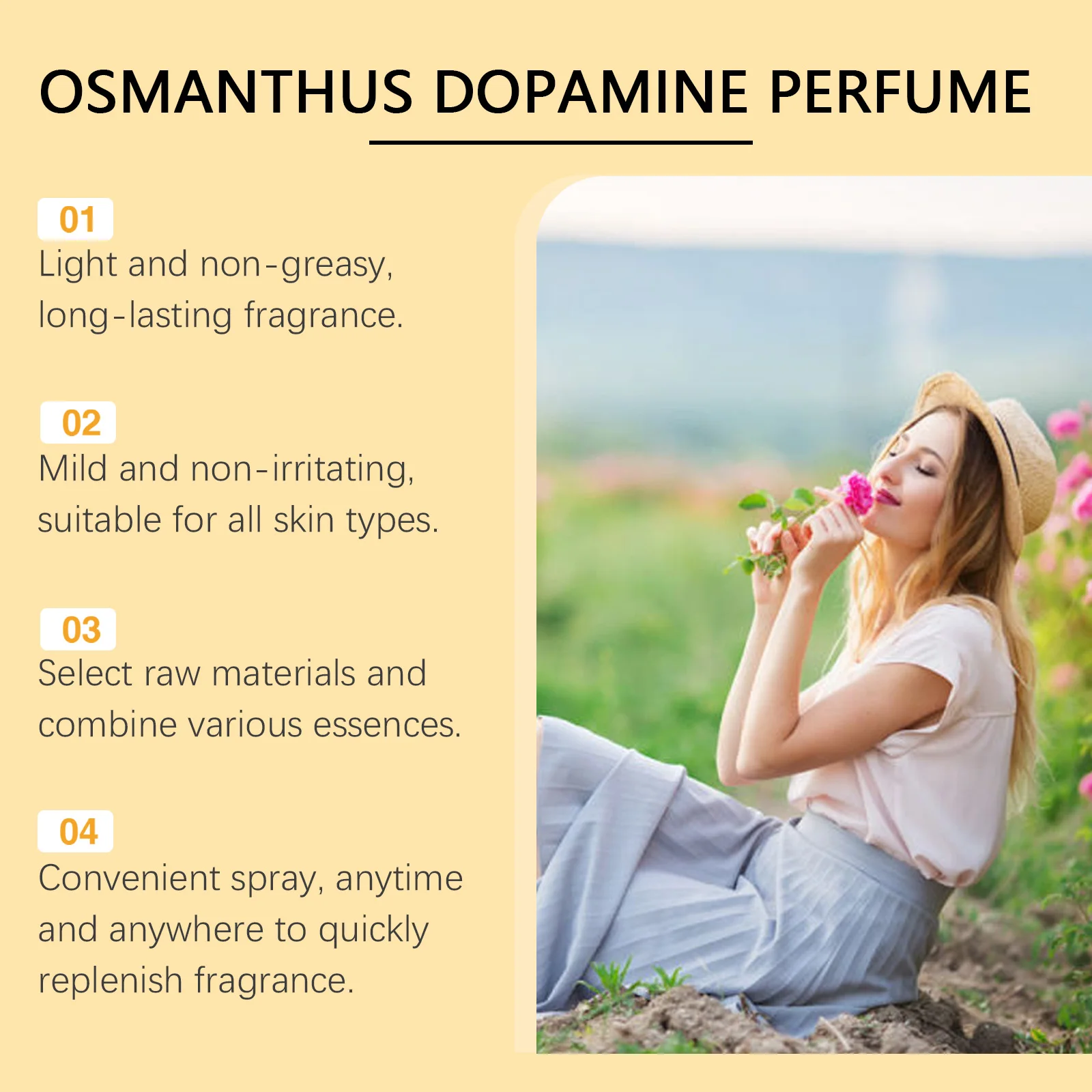 Parfum Dopamine Osmanthus 50ml, arôme frais Unique longue durée, doux et Non irritant, émettant un parfum d'osmanthus rafraîchissant