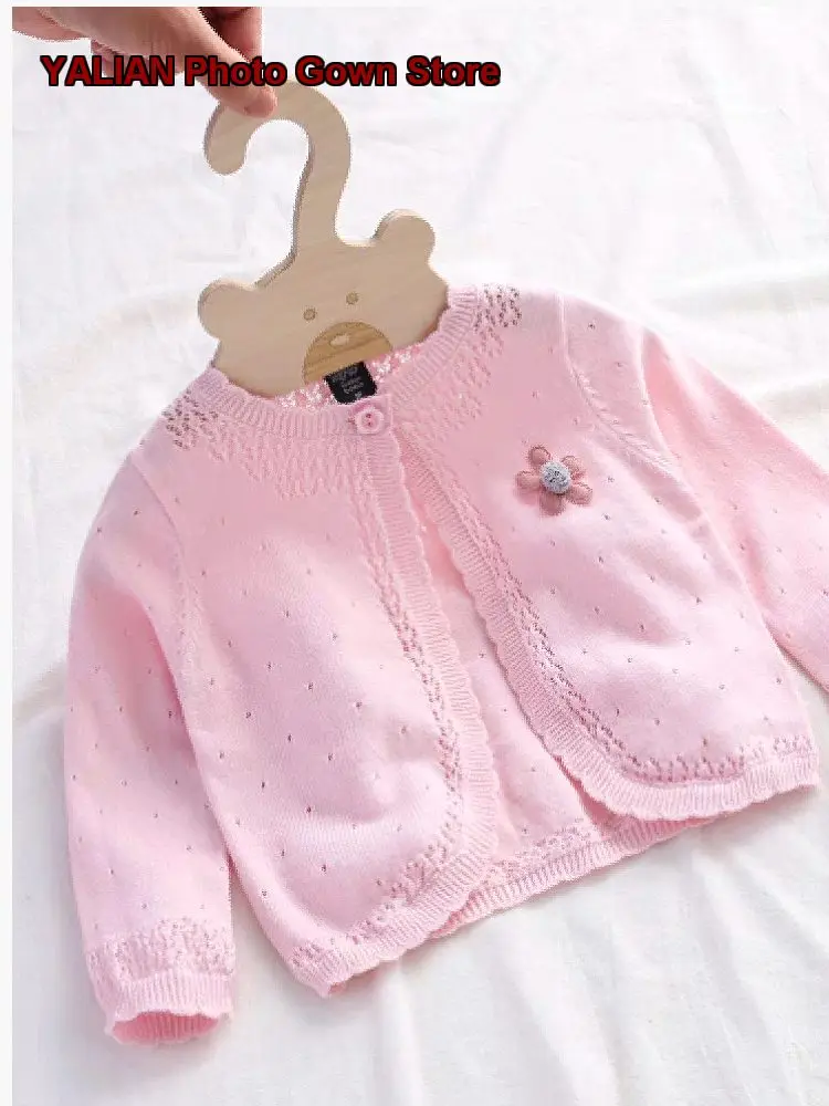 Girls Knit Cardigan Kids Spring Summer Thin Air-Conditioning Top Fashion Round Neck Knit Top