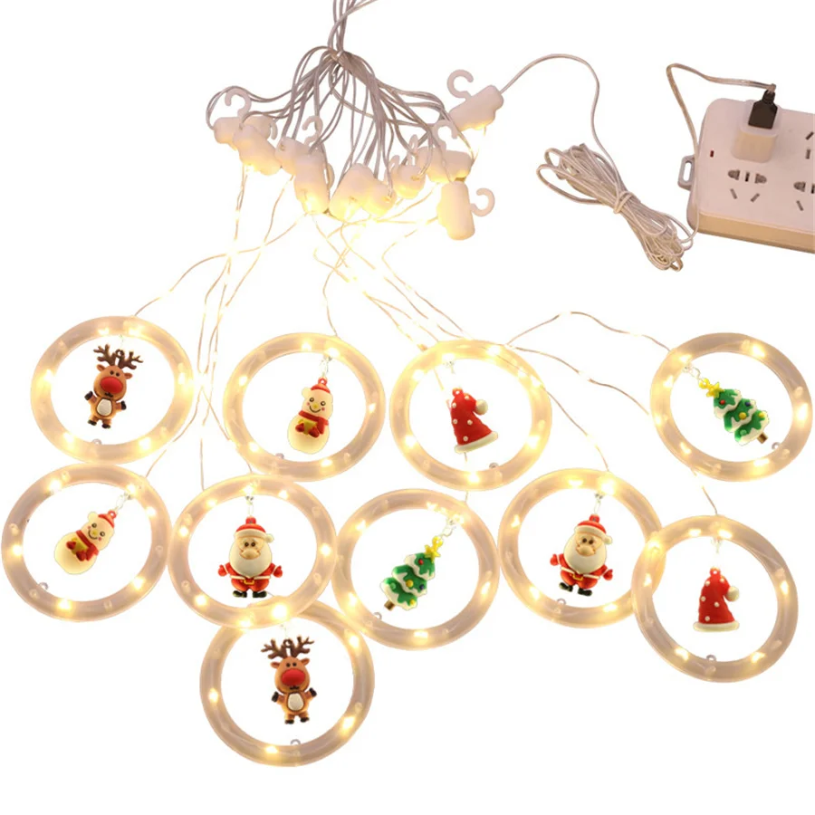 TIRVOSE ใหม่ 3M LED Christmas Curtain String Light USB Elk Snowman Fairy ไฟ Garland สําหรับงานปาร์ตี้งานแต่งงานตกแต่งวันหยุด