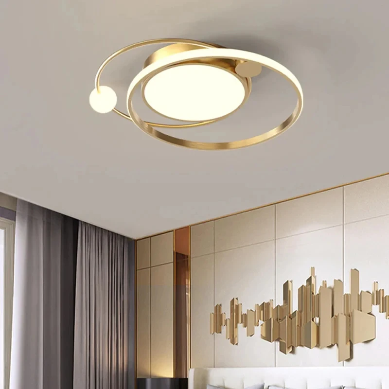 

New Ring Round Gold Simple Design Remote Control Light Modern Led Chandelier For Bedroom Living Room Kitchen Study Ceiling Lamp