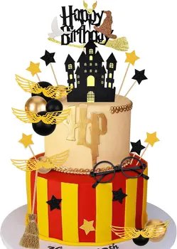 마법의 마법사 생일 케이크 토퍼, 마법사 컵케익 픽, 아이 베이비 샤워 생일, 마법 학교 파티 용품