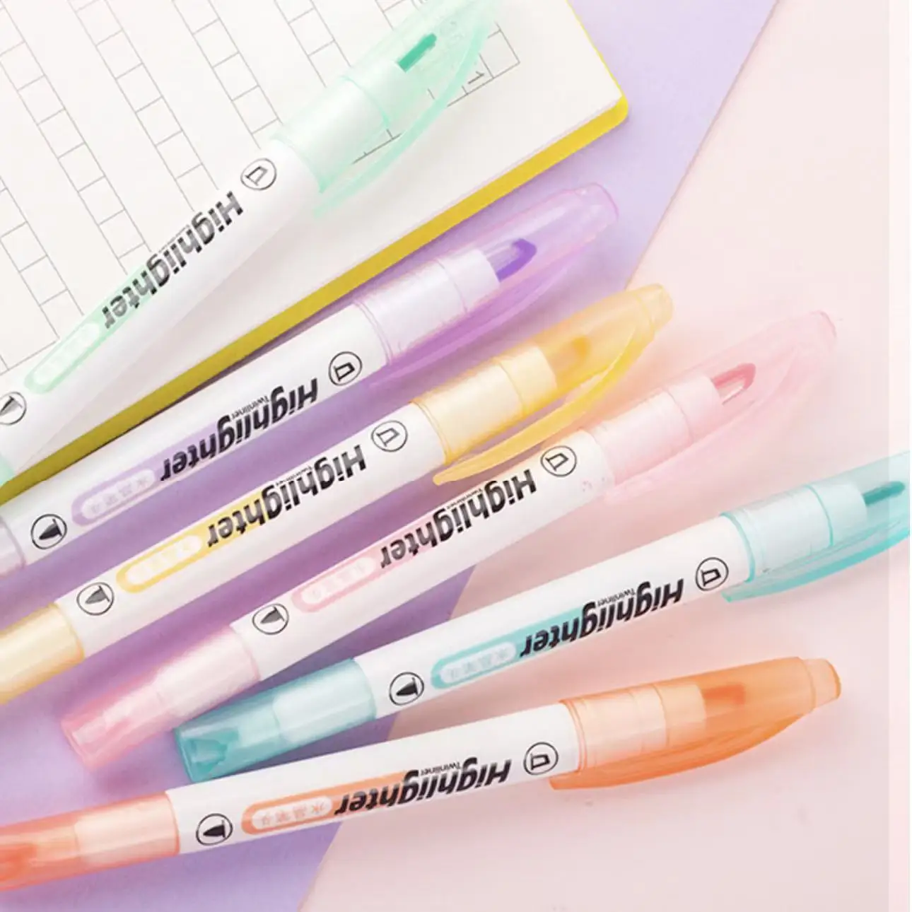 6Colors Dual-Tip Clear View Tip Highlighter, See Through Window Chisel Tip and Fine Tip, Back to School Stationery Supplies