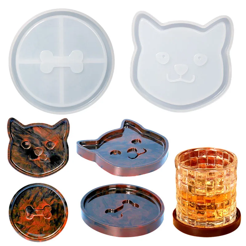 

Silicone molds in the shape of bones and cats, made of epoxy resin can be used for insulation coasters and decorative plates