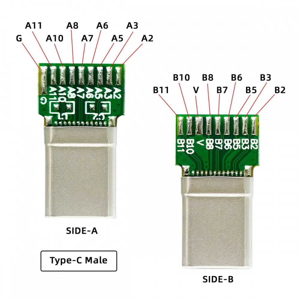 2pcs USB Connector USB-C USB 3.1 Type-C Male & Female Plug Socket Connector Solder Type with PCB