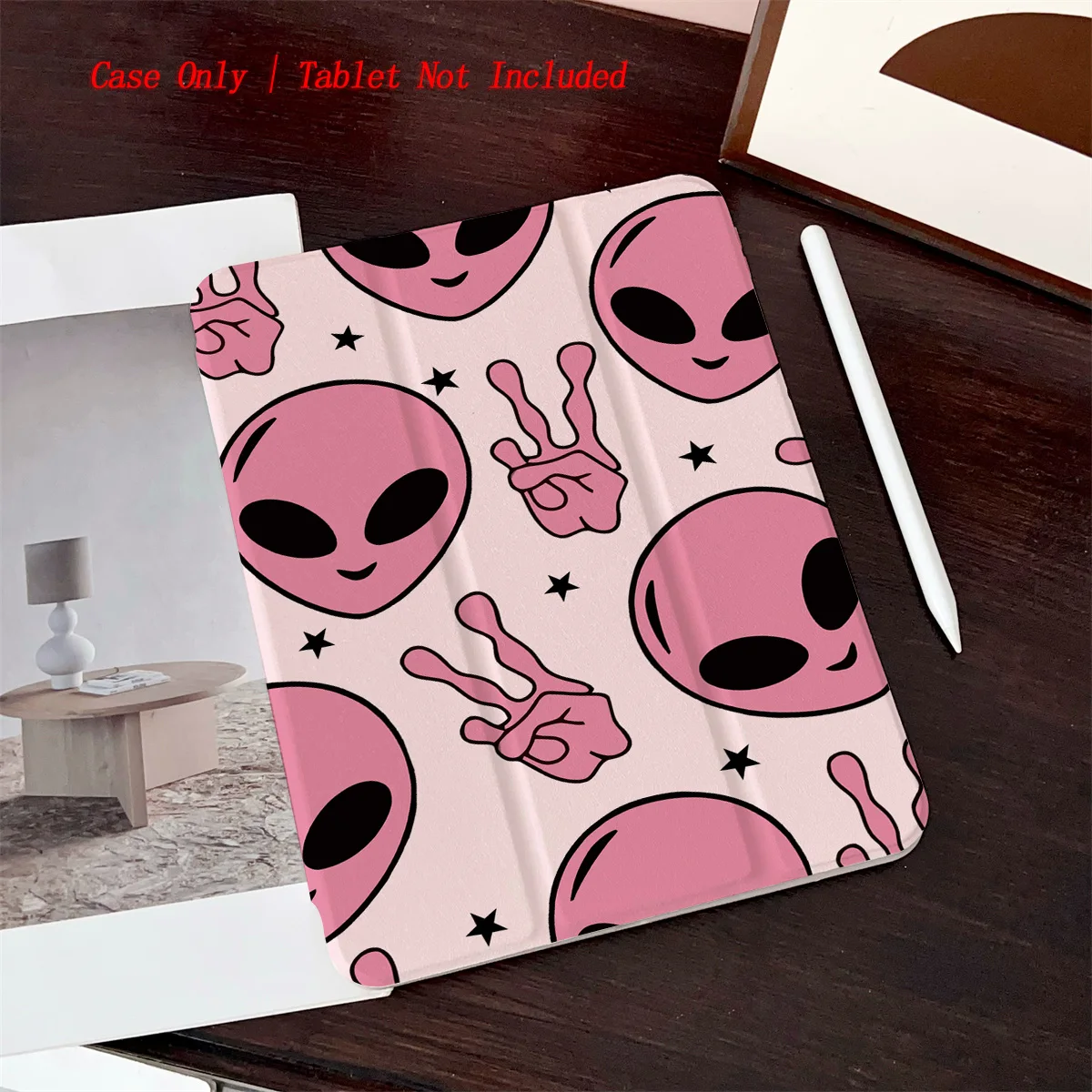 

Чехол для iPad с розовым инопланетным узором — 360° ° Вращающийся складной чехол для Apple iPad Pro/Air/Mini