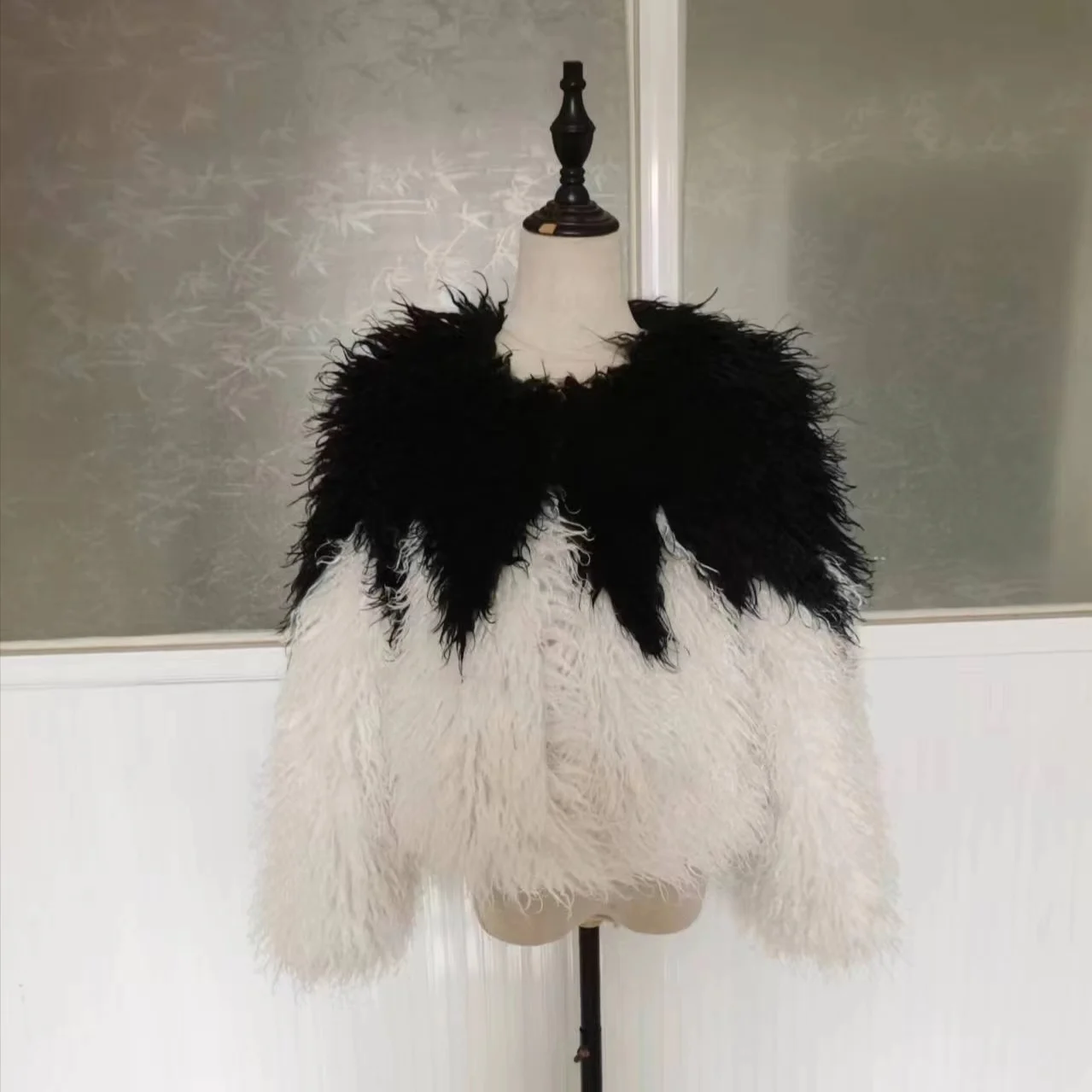 Women's fur coat imitation beach wool cropped jacket fluffy fluffy long sleeve large size fur top