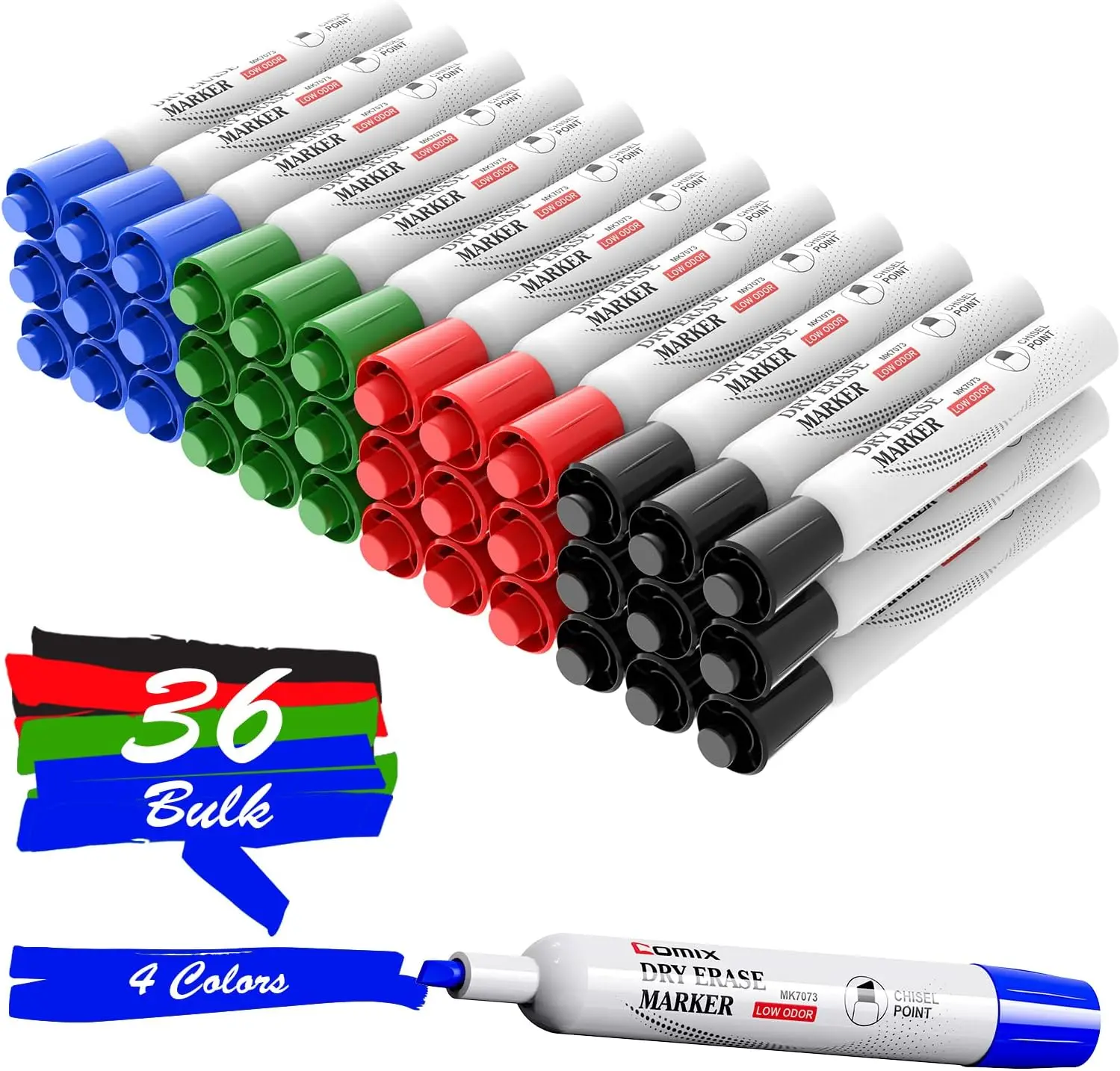 

36 Pack Dry Erase Markers, Chisel Tip, Low Odor, Assorted Colors for Classroom & Office