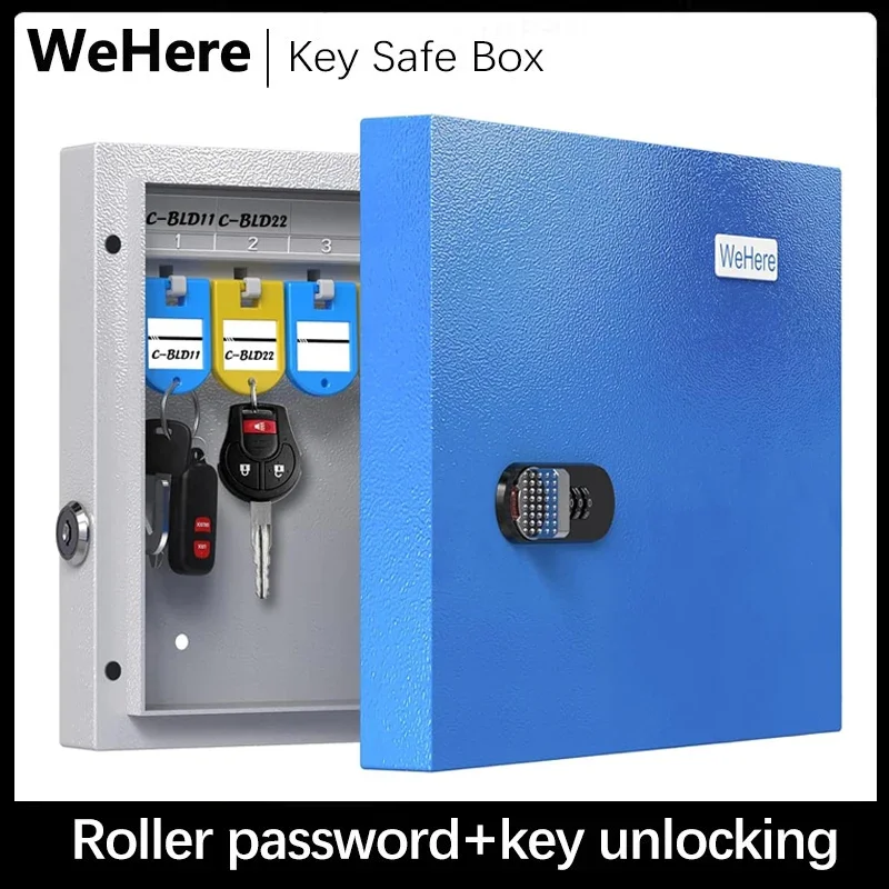 Key Safe Box Wall Mount(16 Keys), Key Cabinet with Combination Lock & 16 Key Tags, Key Safe Storage Lockbox,Key Manage Mini ERP