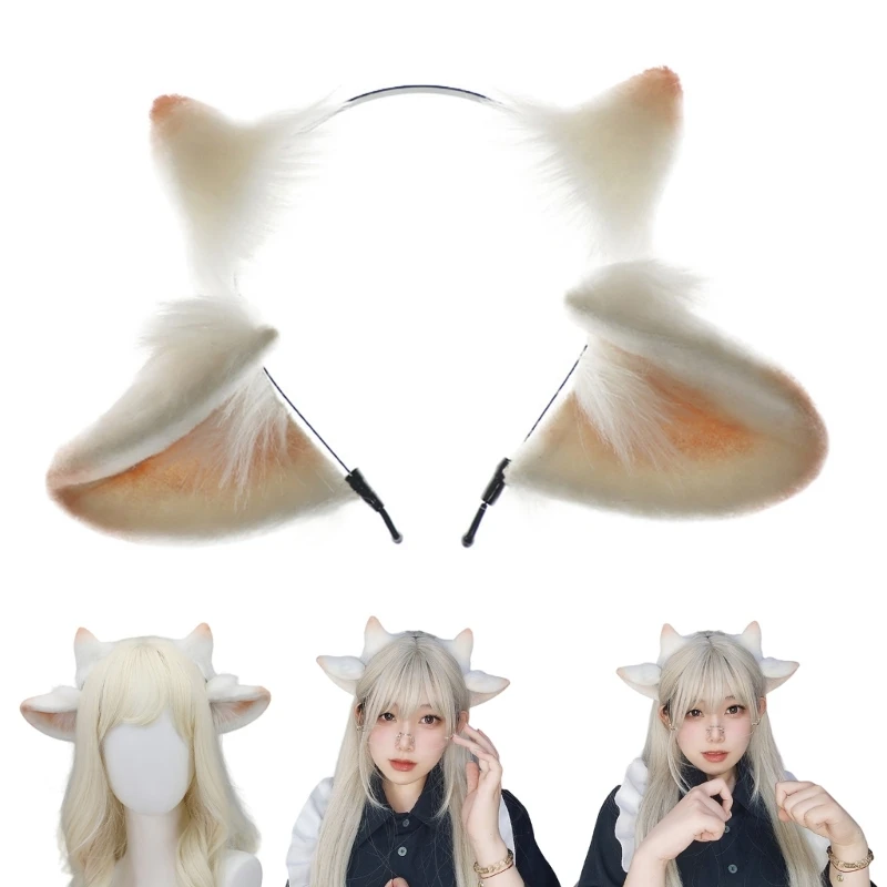 Handmade Animal Dog Sheep Ear Headband Anime Hairband Masquerade Party Costume Headpiece Teens Girl Cosplay Dress Up Hair Hoop