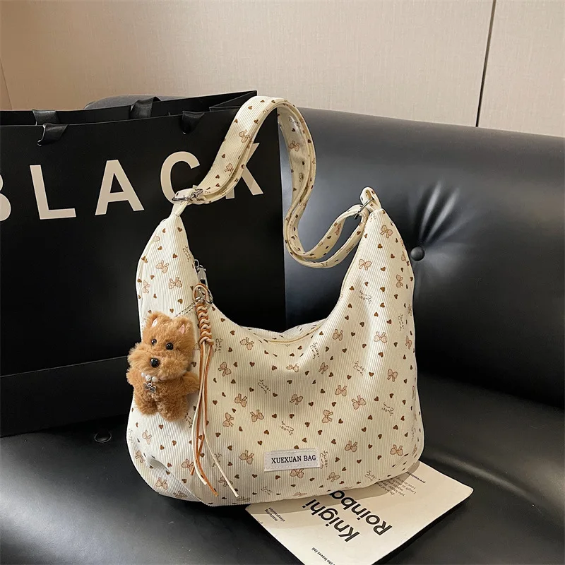 

Spring Women Simple Hobo Bag Cute Bow Storage Bag Fashion Casual Small Fresh Comfortable and Versatile Texture Crossbody Bag