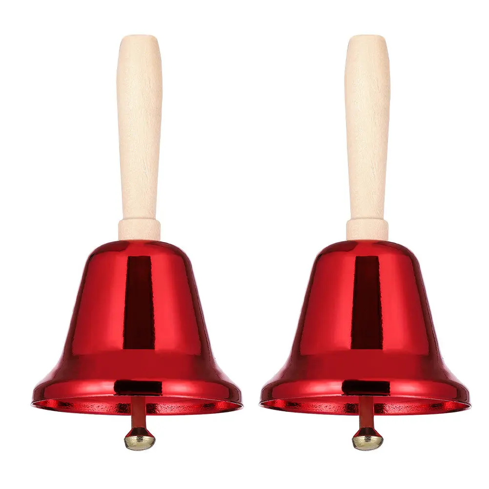 2Pcs Metal Hand Bells Wooden Handle Loud Clear Ring Sound for Christmas Wedding Party Restaurant Service Reception Decorative
