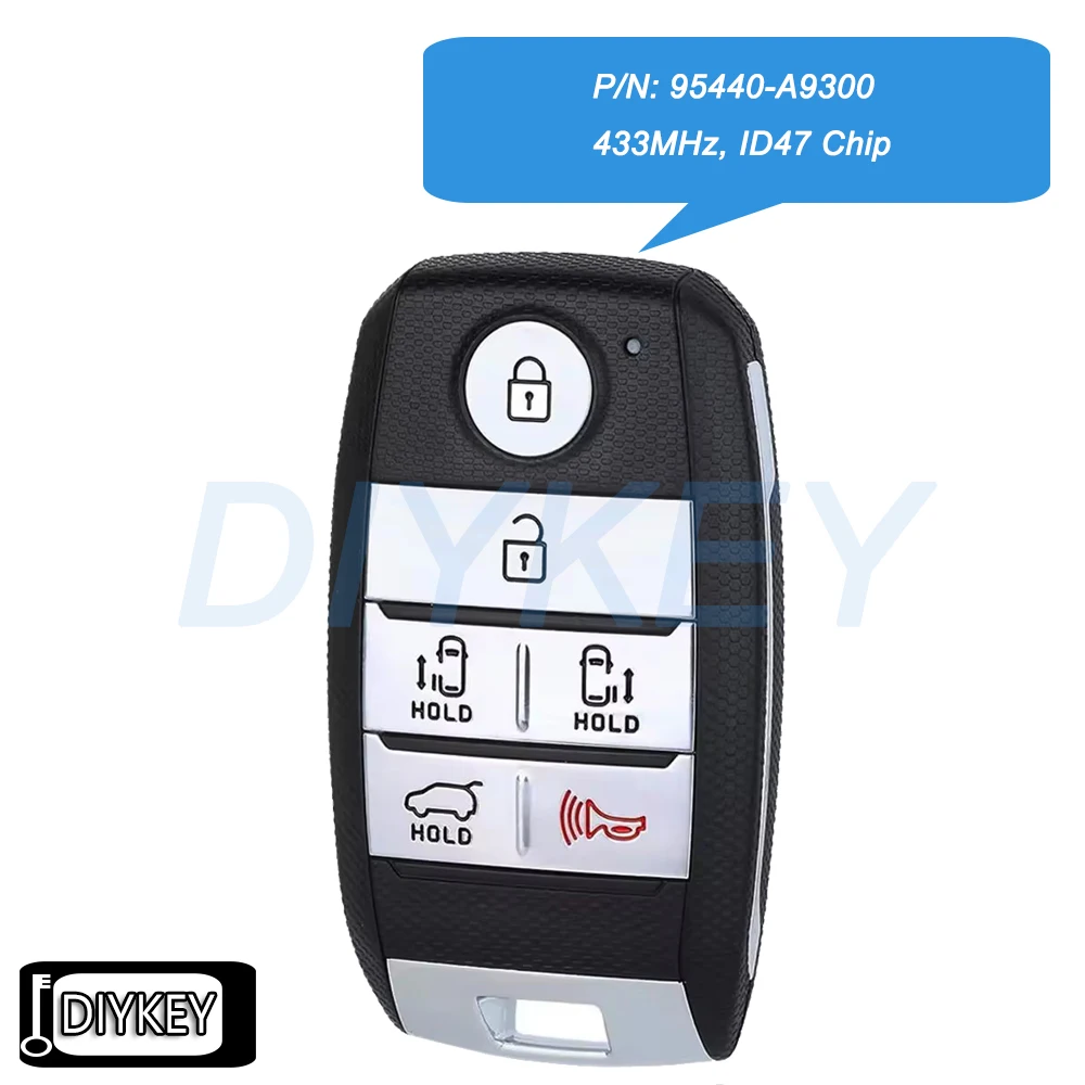 

Smart Remote Car Key Fob 433MHz ID47 Chip for KIA Carnival 2015 2016 2017 2018 Sedona 2019 2020 2021 P/N: 95440-A9300 SY5YPFGE06