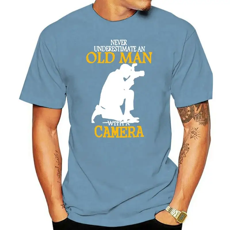 Cool Graphic Tees  Short Sleeve Short Sleeve  Never Underestimate An Old Man With A Camera Crew Neck  T Shirts Men