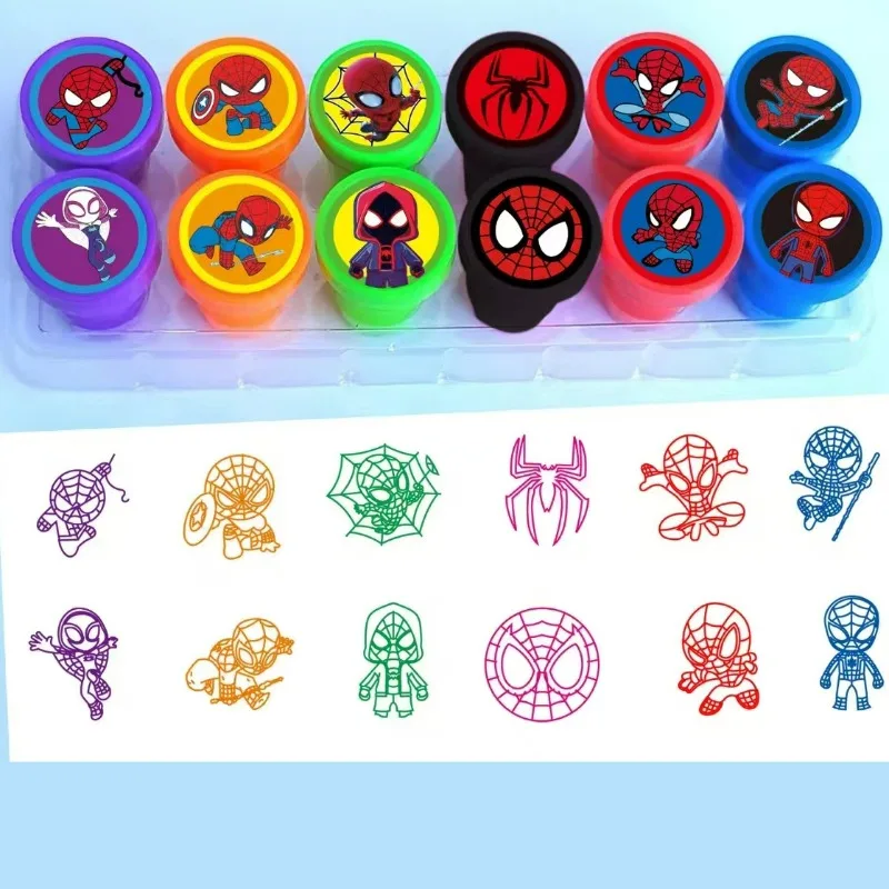 Juego de 12 Sellos de Disney Marvel Spiderman, Figuras de Anime de Spiderman y Stitch, Sellos con Patrones Coloridos, Juguetes de Regalo