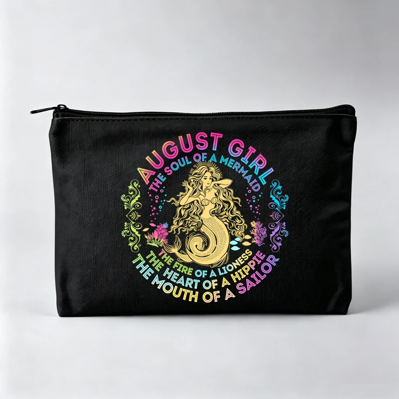 Mermaid Graphic Makeup Bag with Typography Print, Zipper Cosmetic Pouch for Daily Use