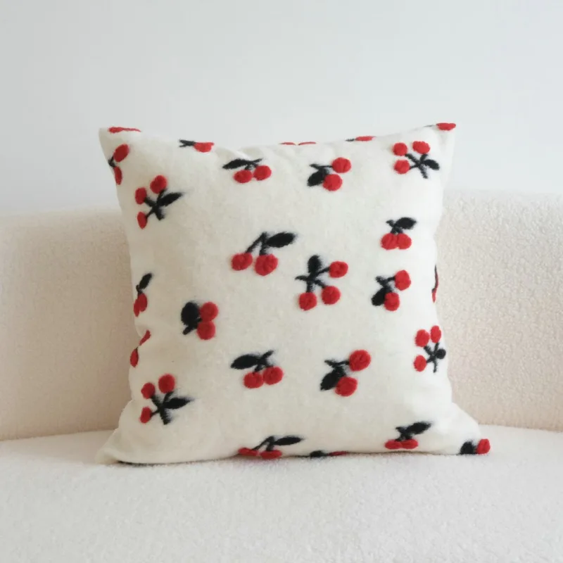 Ins Wind Small Fresh Wool Pillowcase Cubic Cherry Lamb Wool Living Room Sofa Cushion Cover Window Decorative Cushion Cover