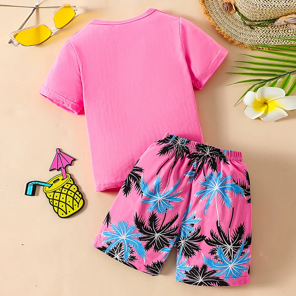 2/4 Kinder Sommer Freizeit Sport Bedrucktes Kurzarm-Shorts-Set, Jungen und Mädchen Urlaubsstil Modisches T-Shirt und Hose – Detail 20