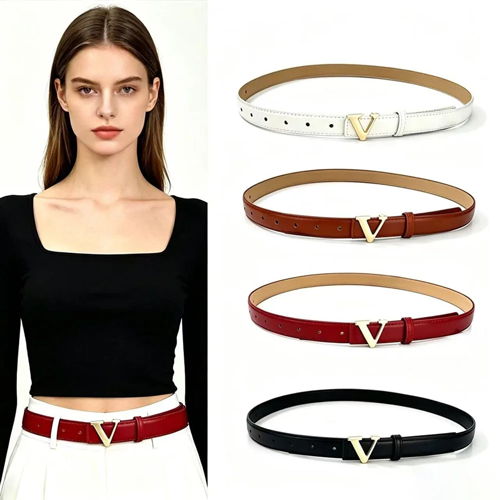 New Fashion Women's Belt Business Alloy Letter V Buckle Everyday Multifunctional Decorative Belt
