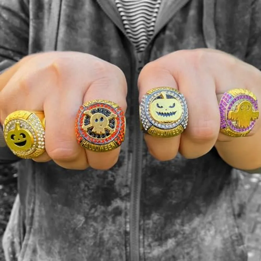 Halloween Championship Trophy Ring Set for Scariest Best Funniest and Cutest Costume Contest Party Award Medal