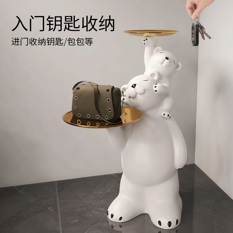 Home Decor Polar Mother and Son Bear Statue Ornament Living Room Decorations Storage Tray Housewarming Gifts Cartoon Figurine