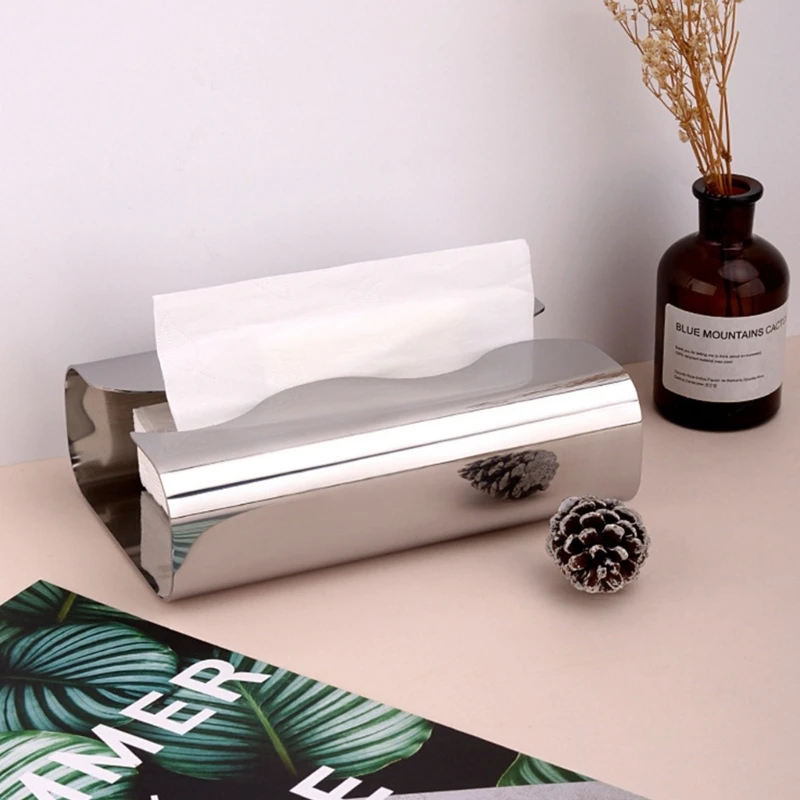 

Elegant Curved Stainless Steel Tissue Box Simple Nordic Durable Surfaces Easy Refill Paper Holders Home Decors