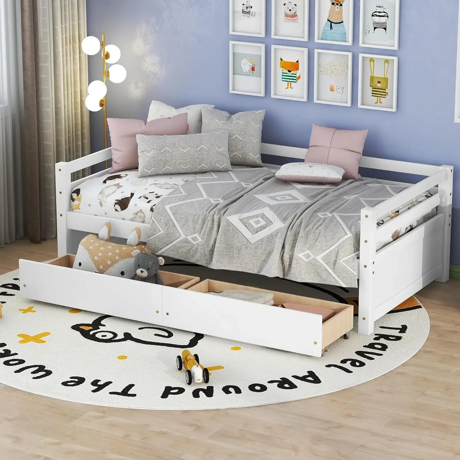 

Dual-Use Daybed Sofa Kids Bed for Living Room,Guest Room,Children Room, No Box Spring Needed, White