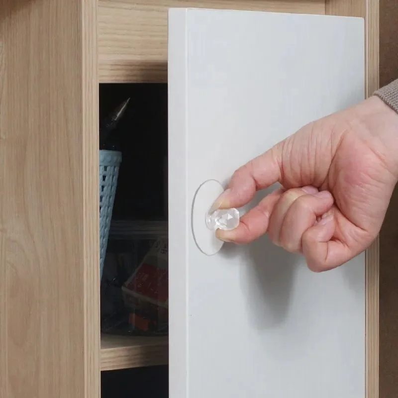 Strong Stick Invisible Crystal Door Handle, No Drilling Self-Adhesive Knob for Cabinet, Wardrobe & Bathroom