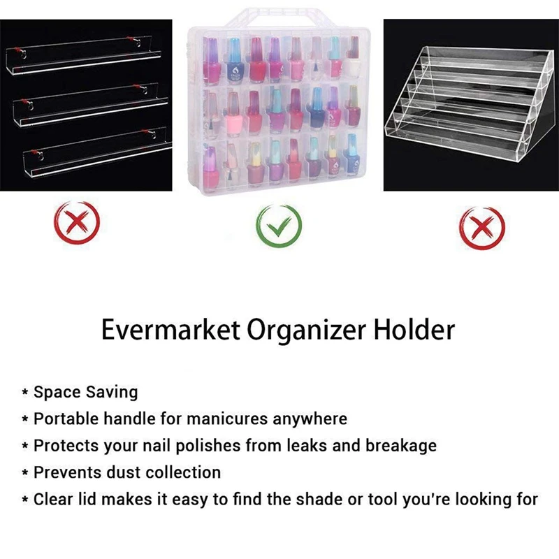 2X Nail Polish Organizer Holder,For 48 Bottles Adjustable Dividers Space Saver