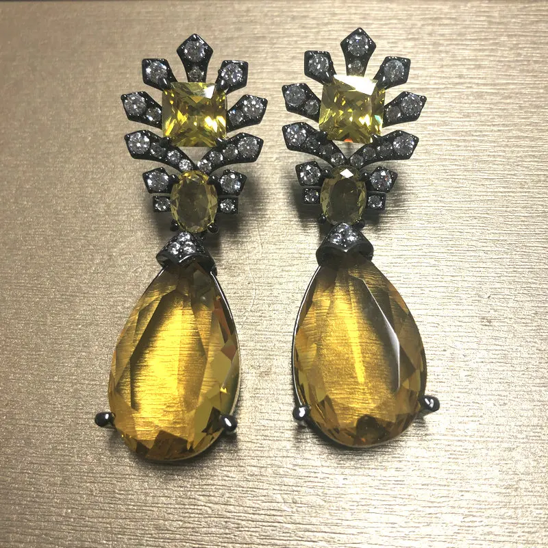 Bilincolor Vintage Yellow Cubic Zironia Earring for Women