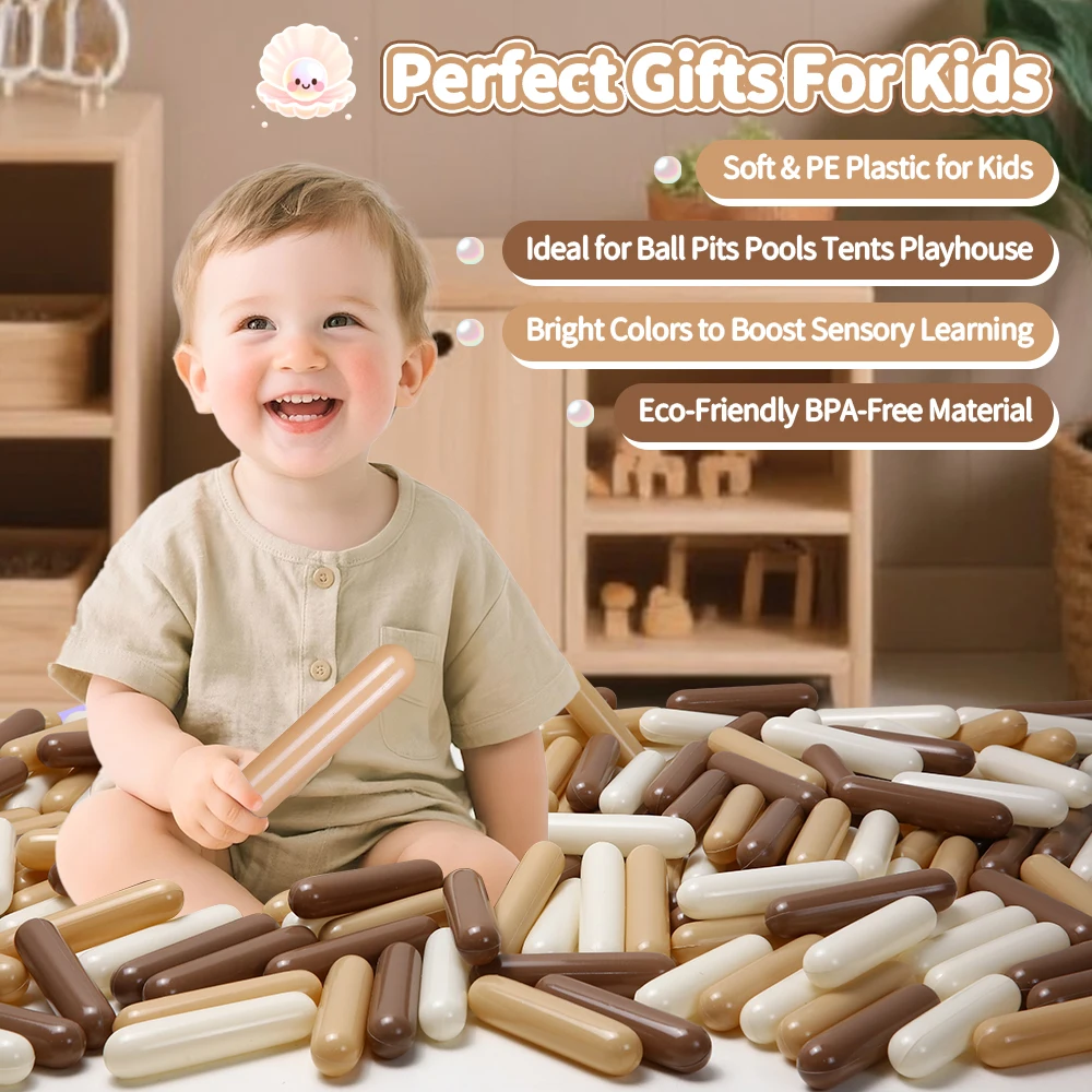 Kulki do basenu COLOBOBO 12,5 cm 100 szt. Kolory: mleczny beż i kawowy brąz, do zabawy w domku, namiotach, na zewnątrz, na urodziny lub Boże Narodzenie.