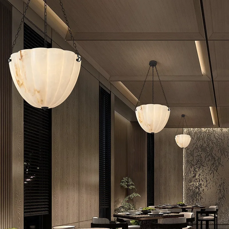 Alabaster Round Chandelier Spanish Natural Marble Pendant Light for Kitchen Island Dining Room Foyer Imitation Marble Chandelier