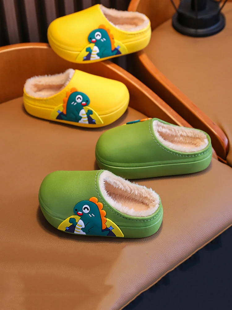 

Уютные плюшевые тапочки для детей — водонепроницаемая зимняя домашняя обувь с нескользящей подошвой для внутреннего и наружного ношения