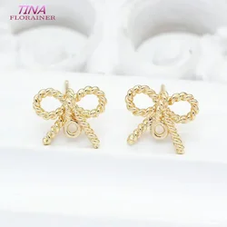 6PCS 10*13mm 14K Gold Color Plated Bow Earring Post Earring Hooks Findings DIY Making Earrings Accessories Wholesale