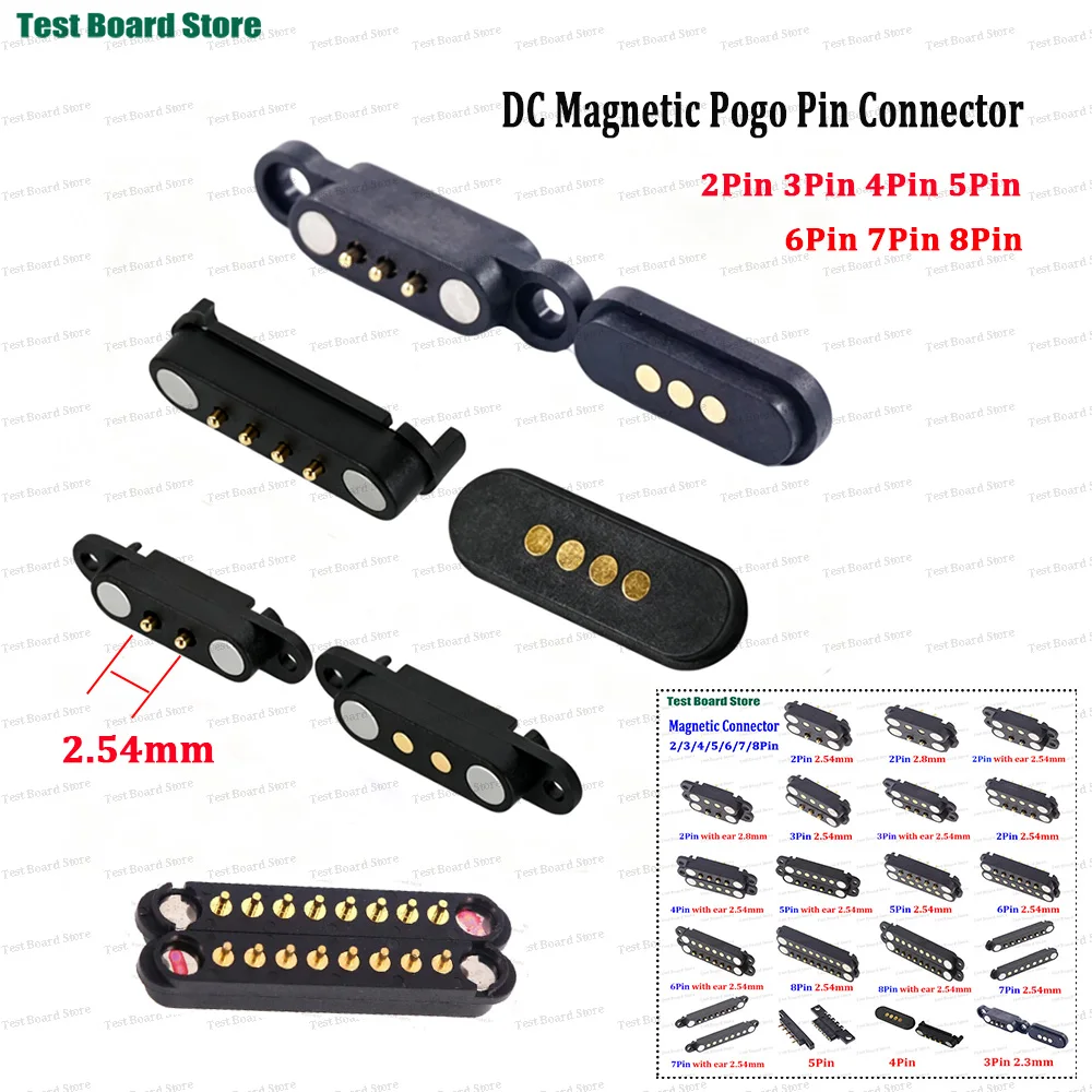 1/2/5Set 2A DC Magnetic Pogo Pin Connector 2P 3P 4 5 6 7 8Pin Male Female Pitch 2.5/2.54mm/2.80mm Spring Loaded DC Power Socket