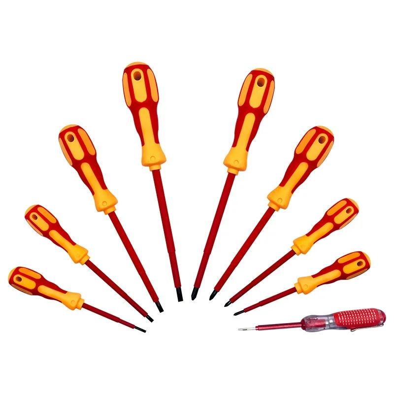 ESPLB 9pcs Insulated Screwdriver Strong Magnetic PP+TPR Handle CR-V Phillips Slotted Pozidriv Torx Screwdriver