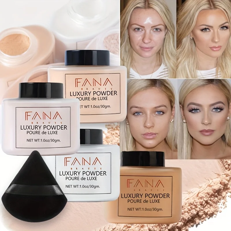 2025 polvo suelto con acabado mate con triángulo juego de esponja de belleza corrector de Control de aceite base en polvo impermeable maquillaje