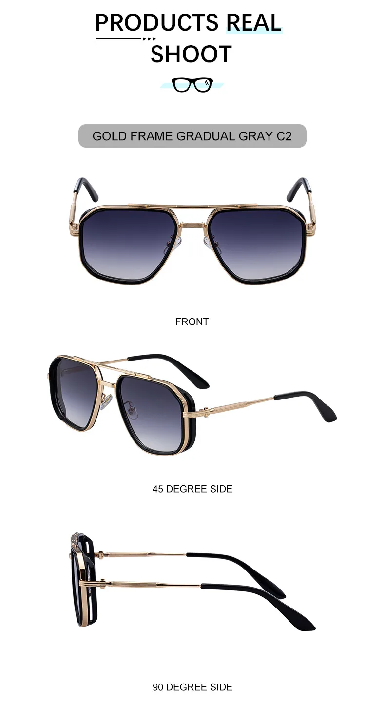 Übergroße quadratische Steampunk-Sonnenbrille für Herren, 2026, Luxusmarke, Vintage-Doppelstrahl-Metall-Sonnenbrille, trendige Outdoor-Fahrbrille – Detail 15